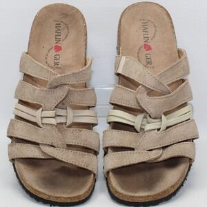 Haflinger Womens Tan Suede Multi Strap Cork Footbed Slide Sandals Size 38